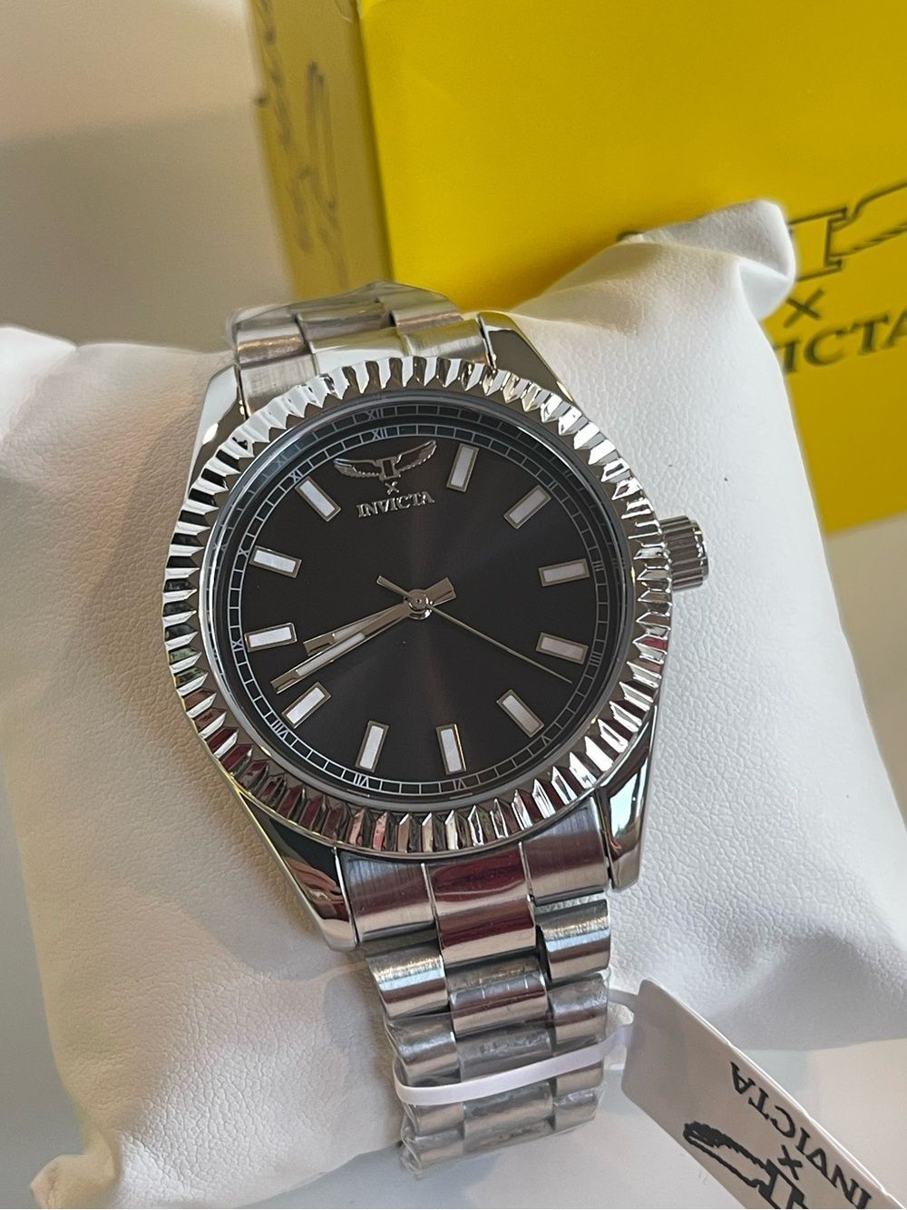 Invicta SilverTone Bracelet Watch With Black Dial